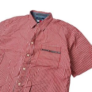Tommy Jeans Red Plaid Short Sleeve Button Up Shirt Mens XXL Boxy Fit